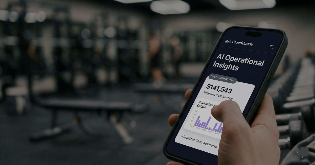 Checking CloudBuddy AI Operational Insights dashboard on phone at the gym